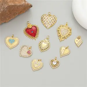 A1548 non tarnish fashion 14k gold charm pendant heart crystal multi necklace pendant charm for jewelry making