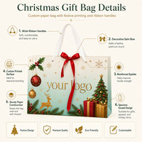 Sac cadeau de Noël personnalisé avec logo, sac shopping en papier recyclable conforme PPWR avec poignée en ruban, emballage de Noël