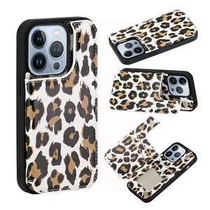 Leopard Print DIY Graphic Phone Case Leather for iPhone 15 Groove case iPhone15pro Cover Card Wallet manufacturer Flip Phonecase