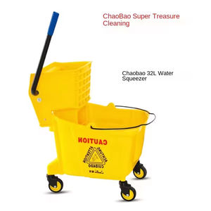 Chariot de nettoyage avec roues, seau à essorage simple ou double en plastique pour hôtel et restaurant, chariot de ménage - Product Image 1