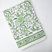 Nappe imprimée en lin polyester doux de style indien motif de feuilles de plantes vertes chemin de table tricoté de style campagnard