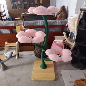ต้นไม้แมวลายดอกไม้ 55x55x135 ซม. 2 ชั้น ฐานไม้เนื้อแข็ง ทนทาน ใช้เป็นที่นอนสำหรับแมวในบ้าน - Product Image 3