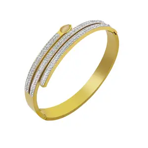 High Quality Multi Row Hinged Snake Stainless Steel Wide Cubic Zirconia CZ Gold Plated Jewelry 316 Bangles For Women Cuff