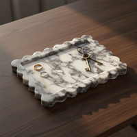 Plateau décoratif en marbre naturel de luxe avec bord festonné - Plateau de salle de bain, plateau à café pour la décoration de la maison et de la cuisine