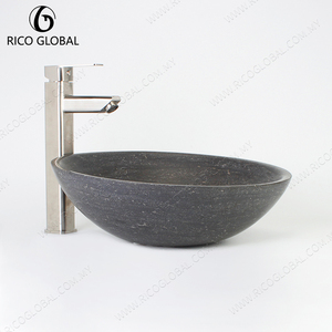 Lavabo Ovalado de Mármol Natural para Baño, Color Gris Oscuro Pulido, Lavabo de Encimera - Product Image 3