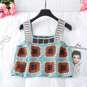 Fábrica personalizada <span class=keywords><strong>Granny</strong></span> Square Crochet Knit Bikinis Cover Ups sin mangas Crop Tops Ropa de playa - Product Image 5