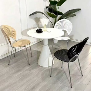 Cream Style <b>Small</b> <b>Round</b> Rock Plate <b>Dining</b> <b>Table</b> Set, Modern Leisure Reception Negotiation <b>Table</b> for <b>Small</b> Apartment - Product Image 4