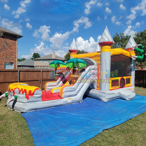 Dual lane kids outdoor party jumpers bouncy castle <b>inflatable</b> T-rex bounce <b>house</b> and water slide - Product Image 6