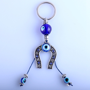 Cheap Blue Resin Horseshoe Pendant Keychain Rope Evil Eyes Tassel Wall Hanging Car Keyring