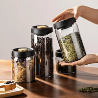 Pot de conservation sous vide en verre borosilicate rond Thankhot avec couvercle hermétique en plastique, boîte de rangement alimentaire hermétique pour grains de café