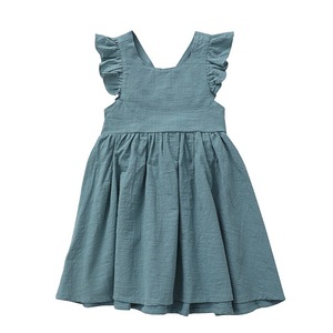 Venta caliente Color sólido Dulce Niñas Vestido Casual Lino Niños Vestido - Product Image 5