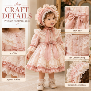 Abito Casual di Lusso Primaverile per Ragazze con Maniche a Sbuffo, Collo Quadrato, Stampa a Quadri e Lunghezza al Ginocchio in Cotone - Product Image 3