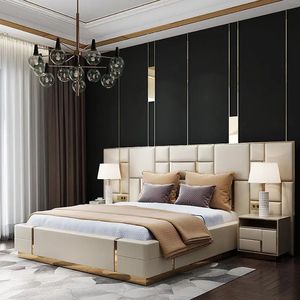 Lit de luxe, ensemble de chambre à coucher de haute qualité, lit simple, queen, double, king, moderne, en cuir capitonné, meubles de taille - Product Image 3