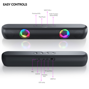 RGB Light ลำโพงสก์ท็อปยาว BT5.0,ลำโพง HIFI FM Mode ไร้สายในร่มกลางแจ้งลำโพงพกพารองรับ Usb Drive <span class=keywords><strong>TF</strong></span> Card - Product Image 4