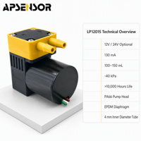 Mini pompe à diaphragme pour analyseur de qualité de l'eau, 12V DC, corps compact et peu encombrant