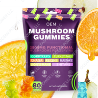 Gummies véganes sans sucre à l'ashwagandha, au reishi et au lion's mane, marque privée OEM, pour soutenir le système immunitaire et stimuler l'énergie