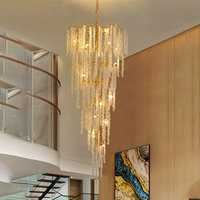 Lustre décoratif VH personnalisable en cristal tout en cuivre Design créatif pour l'éclairage du hall de la villa et de l'hôtel Forme longue