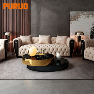 Puruo OEM Modern Luxury Sofa <strong>Table</strong> Black Stainless Steel Plated Brown Color Tempered <strong>Glass</strong> <strong>Nesting</strong> Round Coffee <strong>Table</strong> Set - Product Image 3