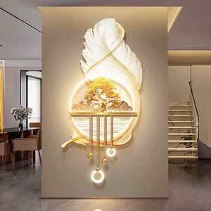 Peinture décorative d'entrée en plumes, paysage de luxe léger, <span class=keywords><strong>arbre</strong></span> à monnaie, <span class=keywords><strong>tableau</strong></span> mural LED pour couloir - Product Image 2