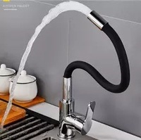 Robinet de cuisine moderne classique à poignée unique, finition brossée, montage sur pont, acier inoxydable, col flexible pivotant, mélangeur, valve en céramique