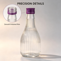 Bouteille en verre transparente de 200 ml à nervures verticales, logo personnalisé pour vin de fruits, liqueur, boisson