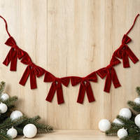 Guirlande de Noël en velours rouge avec nœuds en tissu, bannière suspendue pour décorations de Noël, mariages, fêtes, cheminées et fenêtres