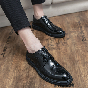 Lace up Business <strong>White</strong> <strong>Black</strong> Color <strong>Brogue</strong> s Size 38-46 Microfiber Leather Dress s for Men - Product Image 5