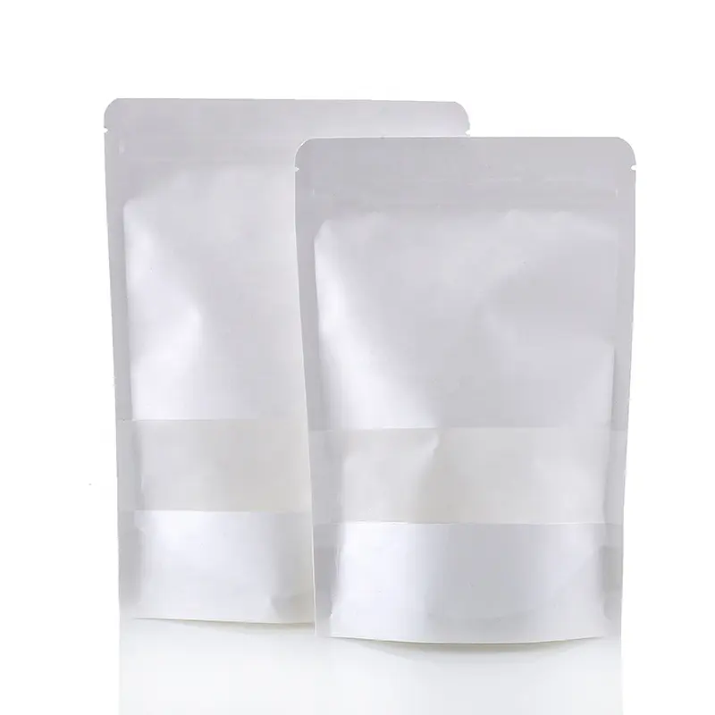 Bolsa de papel para chá/café em atacado, bolsa pequena para artesanato branco com zíper, bolsa para chá/café