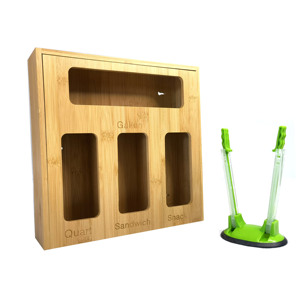 Bamboo Ziplock Bag Storage Organizer With Plastic Baggy Holder For Kitchen Drawer Organizer Suitable For Sandwich Snack Bag