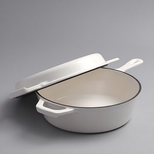 Usine de gros 10 pouces 1.2L <span class=keywords><strong>fonte</strong></span> <span class=keywords><strong>pain</strong></span> moule de cuisson Double oreille blanc rouge émail émaillé hollandais casserole avec poignée de couvercle - Product Image 4