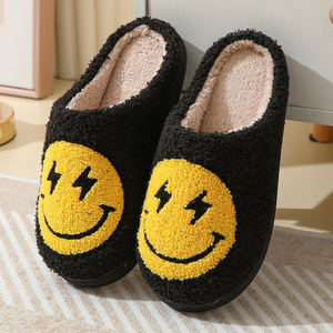 Haute qualité hiver chaud visage heureux foudre pantoufles maison pantoufles en peluche