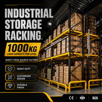 Étagères de stockage jaunes et noires pour entrepôt, capacité de charge de 1000 kg, structure à poutres à 3 niveaux