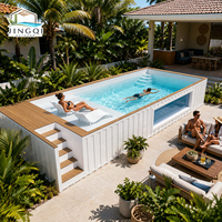 Piscine hors sol en fibre de verre avec jacuzzi et fenêtre en verre surdimensionnée, idéale pour jardin et maison, livrée en conteneur maritime