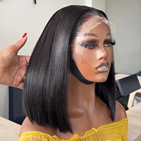 Perruque courte bob en cheveux humains vietnamiens bruts, lisses comme des baguettes, densité 200%, double tirage SDD, avec dentelle HD transparente