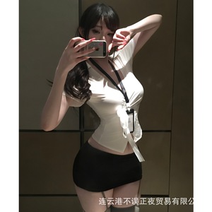 Sexy secretary bodycon skirt set for a sexy nighttime lingerie look, perfect for secretaries. (qqny flirtatious small-breasted - Product Image 3