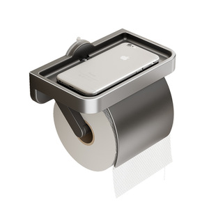 Porte-papier toilette mural à ventouse, rectangulaire, gris, design minimaliste, étagère de salle de bain - Product Image 5