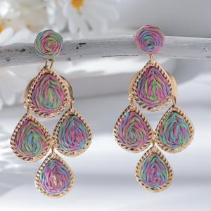 ต่างหูพู่ห้อยทรงหยดน้ำราฟเฟอร์สำหรับผู้หญิงต่างหูสไตล์ใหม่ - Product Image 2