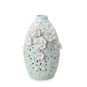 V136A Porzellan hohle weiße Blütenknospe Vase Hochzeit Tisch dekoration Keramik getrocknete Blumen Vase für Wohnkultur