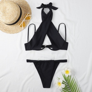 <span class=keywords><strong>Bikini</strong></span> Push-Up Negro con Tiras Cruzadas, <span class=keywords><strong>Bikini</strong></span> Brasileño Sexy con Aberturas, Traje de Baño de Nailon, Conjunto de Micro <span class=keywords><strong>Bikini</strong></span> 2022 - Product Image 4