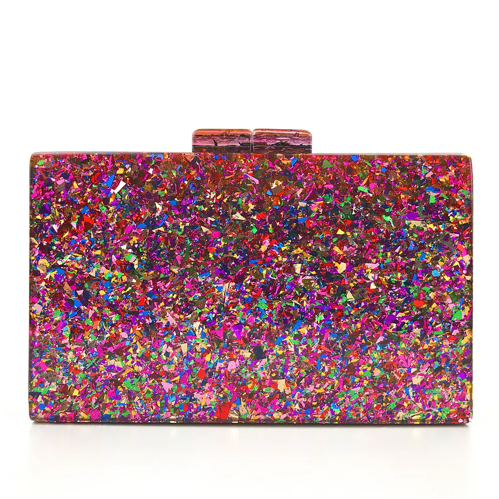 Luxury ladies glitter acrylic clutch purse colorful sequin handbags shoulder chain bags