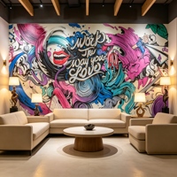 Papier peint personnalisé, murale graffiti colorée, fond mural d'art urbain moderne pour bureau créatif, hôtel, club et espace commercial