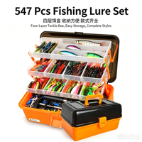 Ensemble de matériel de pêche de 547 pièces, kit de pêche en plein air à 4 couches - Appâts durs, appâts souples, pince à poisson, accessoires, boîte à outils complète