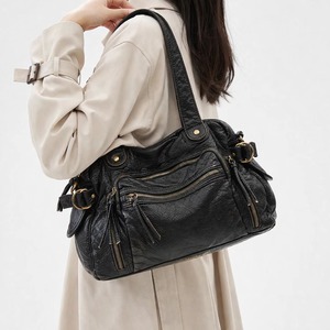 Sac fourre-tout vintage en <span class=keywords><strong>cuir</strong></span> lavé, grande capacité, en PU souple, pour moto, à bandoulière, tendance, avec logo personnalisé, vente en gros - Product Image 5