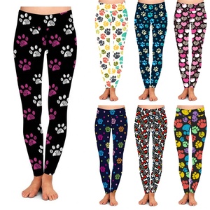 Leggings Estampados para Mujer, Cintura Alta Elástica, Largos, con Estampado de Huellas de Perro, Color Rosa y Blanco, Tela Súper Suave, Gran Venta - Product Image 1