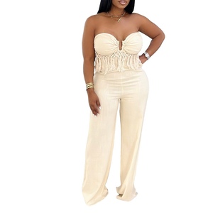 Nouvelle Arrivée Combinaison Décontractée Sexy à Franges et Col Halter Couleur Unie pour Femme Tendance - Product Image 2