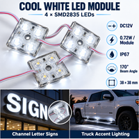 Module LED 4 LED 12V SMD2835 0.72W IP67 Étanche 38x38mm 170 Degrés Lumière Blanche Rouge Ambre pour Lettres Lumineuses Éclairage Latéral de Camion