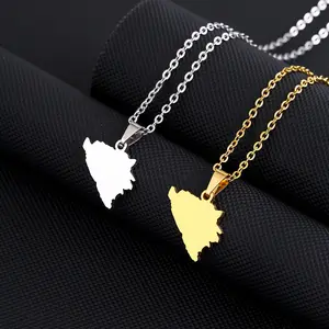 Collares de cadena con forma de mapa de Bosna i, de acero inoxidable, chapado en oro de 18K, colgante con forma de mapa de la bandera de Argentina