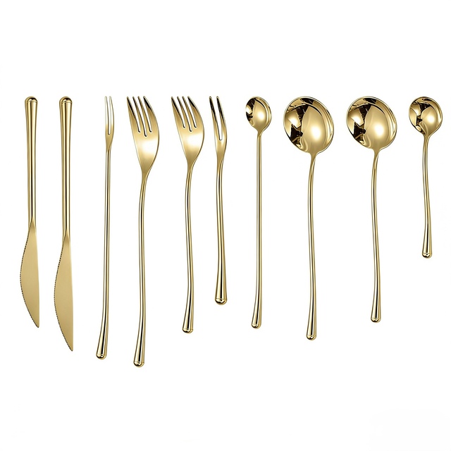 Eco-Friendly Hotel & Restaurant Stainless Steel Gold Cutlery Set Full Range Bulk Flatware Food Grade Spoon and Fork for Wedding
