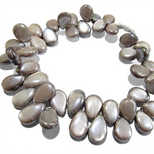 Cuentas de piedra lunar natural AB Mystic recubiertas de chocolate, forma de pera de 9x13 mm, 8 pulgadas de largo, color marrón - Product Image 1