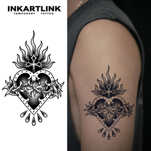 Autocollant de <span class=keywords><strong>tatouage</strong></span> personnalisé Cœur Sacré, motif Épine et Flamme Gothique, semi-permanent 15 jours, art corporel pour bras et poitrine, vente en gros - Product Image 1